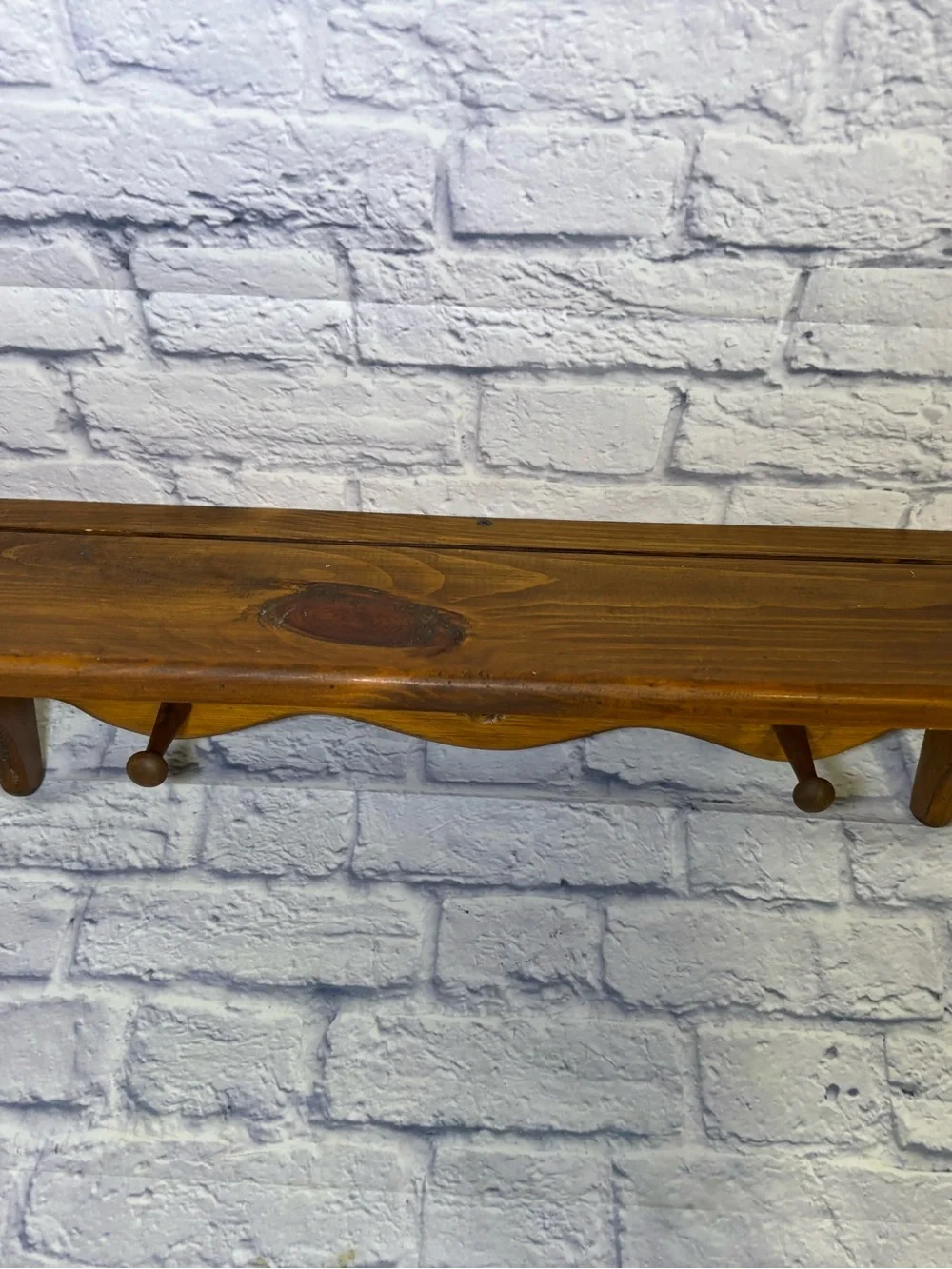 Vtg Handmade Wooden Heart Cutout Wall Shelf Cottage W/2 Pegs 28” Brown Farmhouse